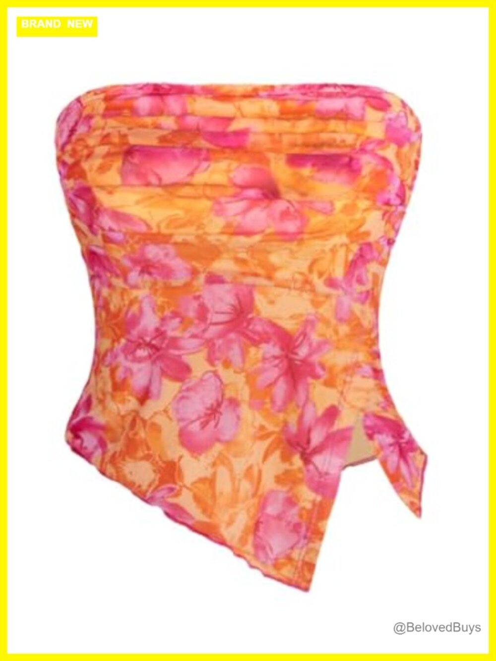 Women Floral Mesh Ruched Tube Top Y2K Going Out Crop Top Strapless Sleeveless